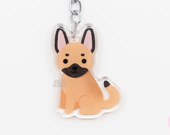 Porte-clés fauve de race de chien en acrylique Malinois belge | de dessin animé Art Kawaii à paillettes pour chiot | Cadeau commémoratif chibi pour amoureux des animaux, perte d'un animal de compagnie