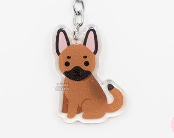 Red Belgian Malinois Acrylic Dog Breed Keychain | Cartoon Kawaii Art Puppy Glitter Charm | Chibi Cute Animal Lover Pet Loss Memorial Gift