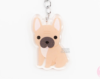 Fawn French Bulldog Frenchie Acrylic Dog Breed Keychain | Cartoon Kawaii Art Puppy  Charm | Chibi Cute Animal Lover Pet Loss Memorial Gift