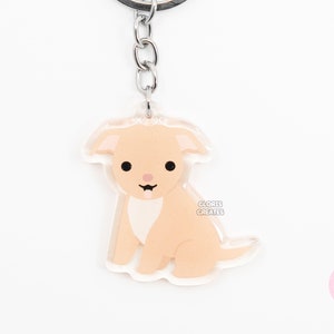 Fawn Pitbull Staffy Staffordshire Bull Terrier Acrylic Dog Keychain | Cartoon Kawaii Art Puppy Glitter Charm | Chibi Cute Pet Loss Gift