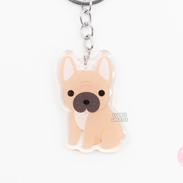 Bouledogue français fauve porte-clés de race de chien Frenchie en acrylique | de dessin animé Art Kawaii pour chiot | Cadeau commémoratif chibi pour amoureux des animaux, perte d'un animal de compagnie