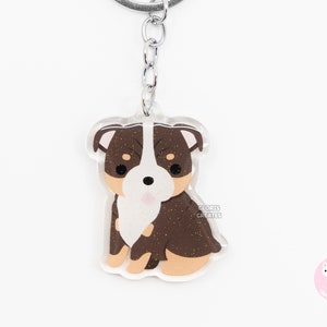 Chocolate Tri English Bulldog Acrylic Dog Breed Keychain | Cartoon Kawaii Art Puppy Charm | Chibi Cute Animal Lover Pet Loss Memorial Gift