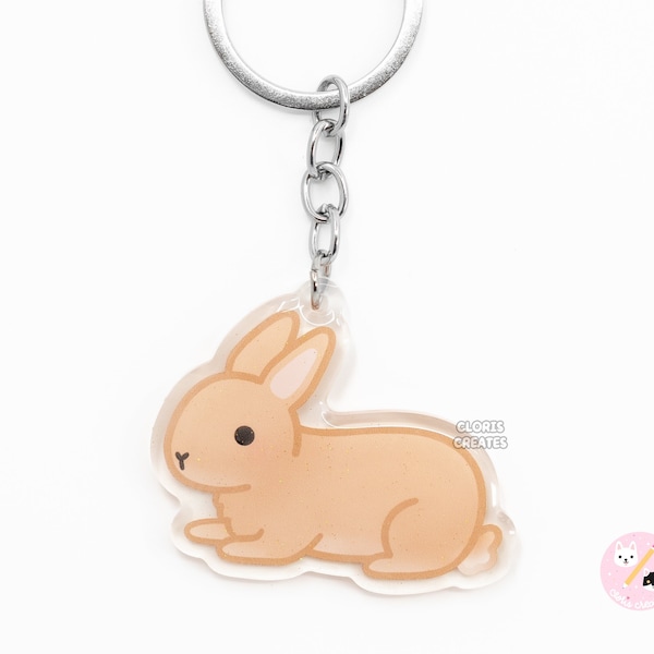 Fawn Flemish Giant Rabbit Acrylic Pet Breed Keychain | Cartoon Kawaii Art Double-Sided Epoxy Bunny Charm | Chibi Cute Animal Lover Gift