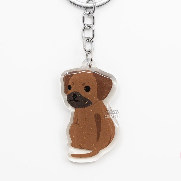 Rhodesian Ridgeback Dog Breed Acrylic Keychain | Cartoon Kawaii Art Puppy Glitter Charm | Chibi Cute Animal Lover Pet Loss Memorial Gift