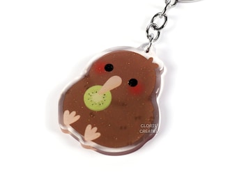 Kiwi Bird Acrylic Glitter Keychain | Kawaii Chibi Wild New Zealand Bird Animal Art Charm | Cute Cartoon Wildlife Zoo Souvenir Keyring Gift