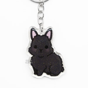 Black Lionhead Rabbit Acrylic Pet Breed Keychain | Cartoon Kawaii Art Double-Sided Bunny Epoxy Glitter Charm | Chibi Cute Animal Lover Gift