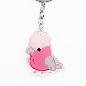 Galah Cockatoo Acrylic Bird Breed Parrot Keychain | Cartoon Kawaii Art Double-Sided Glitter Charm | Cute Chibi Exotic Pet Animal Lover Gift