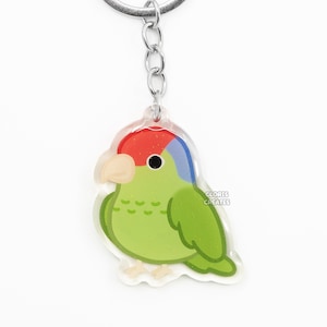 Llavero acrílico de loro amazónico de mejillas verdes, diseño de pájaro, con purpurina de doble cara, estilo kawaii, regalo para amantes de las mascotas exóticas.