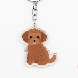 Red Goldendoodle Labradoodle Acrylic Mixed Dog Keychain | Cartoon Kawaii Doodle Puppy Glitter Charm | Chibi Cute Pet Loss Memorial Gift