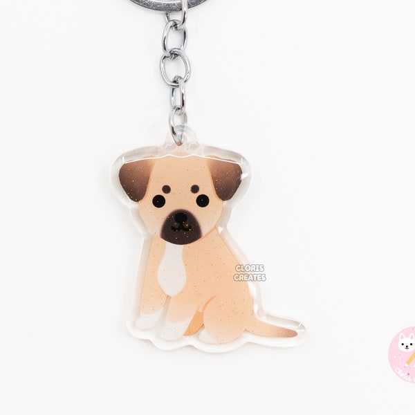 Porte-clés mélange de races de chiens en acrylique Black Mouth Cur | de dessin animé Art Kawaii à paillettes pour chiot | Cadeau commémoratif chibi pour amoureux des animaux, perte d'un animal de compagnie