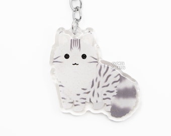 Silver Gray Tabby Norwegian Forest Cat Acrylic Pet Breed Keychain