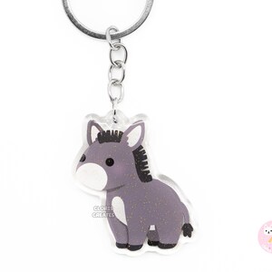 Donkey Farm Animal Keychain | Cartoon Chibi Art Style Glitter Acrylic Zipper Pull Charm | Kawaii Cute Mule Lover Petting Zoo Souvenir Gift