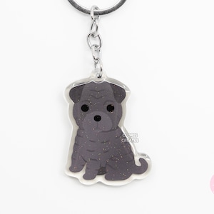 Blue Shar Pei Clear Dog Breed Acrylic Keychain | Cartoon Kawaii Art Puppy Glitter Charm | Chibi Cute Animal Lover Pet Loss Memorial Gift