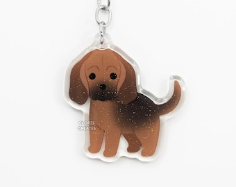 Bloodhound Acrylic Dog Breed Keychain | Cartoon Kawaii Art Puppy Glitter Charm | Chibi Cute Animal Lover Pet Loss Memorial Keyring Gift