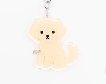 Golden Retriever Acrylic Dog Breed Keychain | Cartoon Kawaii Art Puppy Glitter Epoxy Charm | Chibi Cute Animal Lover Pet Loss Memorial Gift