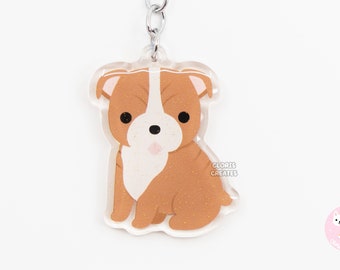 Red English Bulldog Acrylic Dog Breed Keychain | Cartoon Kawaii Art Puppy Glitter Charm | Chibi Cute Animal Lover Pet Loss Memorial Gift