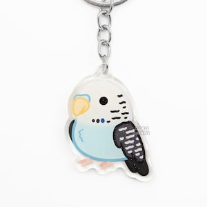 Llavero acrílico con forma de periquito azul cielo con diseño de raza de ave, amuleto con purpurina de doble cara con diseño de dibujos animados, regalo para amantes de las mascotas exóticas y lindas de estilo kawaii