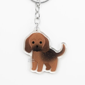 Bloodhound Acrylic Dog Breed Keychain | Cartoon Kawaii Art Puppy Glitter Charm | Chibi Cute Animal Lover Pet Loss Memorial Keyring Gift