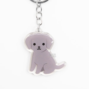 Silver Labrador Retriever Weimaraner Mix Acrylic Dog Keychain | Cartoon Kawaii Art Puppy Glitter Charm | Chibi Cute Pet Loss Memorial Gift