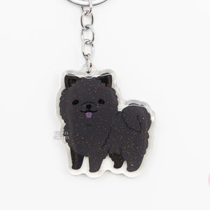Black Chow Chow Acrylic Dog Breed Keychain | Cartoon Kawaii Art Puppy Epoxy Glitter Charm | Chibi Cute Animal Lover Pet Loss Memorial Gift