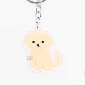 Golden Retriever Acrylic Dog Breed Keychain | Cartoon Kawaii Art Puppy Glitter Epoxy Charm | Chibi Cute Animal Lover Pet Loss Memorial Gift