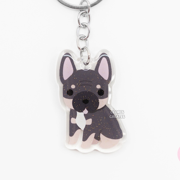 Blue & Tan French Bulldog Frenchie Acrylic Dog Keychain | Cartoon Kawaii Art Puppy Charm | Chibi Cute Animal Lover Pet Loss Memorial Gift