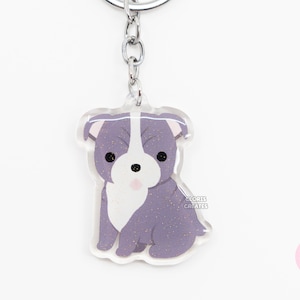 Blue English Bulldog Acrylic Dog Breed Keychain | Cartoon Kawaii Art Puppy Charm | Chibi Cute Animal Lover Pet Loss Memorial Gift