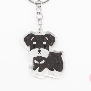 Black & Silver Schnauzer Clear Dog Breed Acrylic Keychain | Cartoon Kawaii Art Puppy Charm | Chibi Cute Animal Lover Pet Loss Memorial Gift