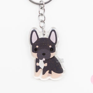 Black & Tan French Bulldog Frenchie Acrylic Dog Keychain | Cartoon Kawaii Art Puppy Charm | Chibi Cute Animal Lover Pet Loss Memorial Gift