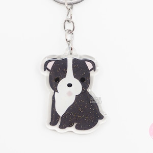 Black & White English Bulldog Acrylic Dog Breed Keychain | Cartoon Kawaii Art Puppy Charm | Chibi Cute Animal Lover Pet Loss Memorial Gift