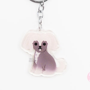 Llavero acrílico con diseño de perro crestado chino sin pelo de marta, con dibujo de cachorro kawaii, regalo conmemorativo para amantes de los animales y la pérdida de mascotas