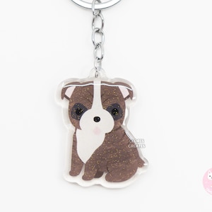 Brindle English Bulldog Acrylic Dog Breed Keychain | Cartoon Kawaii Art Puppy Charm | Chibi Cute Animal Lover Pet Loss Memorial Gift