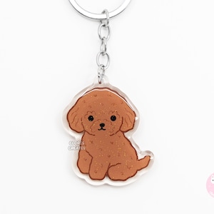 Red Toy Poodle Dog Breed Acrylic Keychain | Cartoon Kawaii Art Puppy Glitter Charm | Chibi Cute Animal Lover Pet Loss Memorial Gift