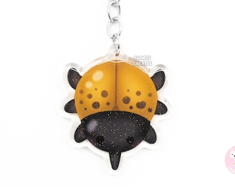 Hercules Beetle Insect Bug Keychain | Cartoon Chibi Pet Art Double-Sided Glitter Charm | Kawaii Cute Animal Entomologist Gift