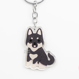 Shepsky German Shepherd Husky Mixed Dog Breed Acrylic Keychain | Cartoon Kawaii Art Puppy Glitter Charm | Chibi Cute Pet Loss Memorial Gift