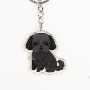 Shorthaired Black Shih Tzu Clear Dog Acrylic Keychain | Cartoon Kawaii Art Puppy Charm | Chibi Cute Animal Lover Pet Loss Memorial Gift