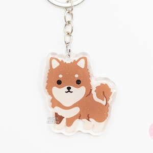 Red Finnish Lapphund Pomeranian Acrylic Dog Keychain | Cartoon Kawaii Art Puppy Lover Glitter Charm | Chibi Cute Pet Loss Memorial Gift