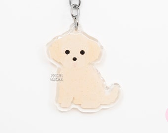 Cream Goldendoodle Labradoodle Acrylic Mixed Dog Keychain | Cartoon Kawaii Doodle Puppy Glitter Charm | Chibi Cute Pet Loss Memorial Gift