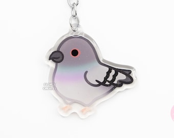 Pigeon Rock Dove Acrylic Bird Breed Keychain | Cartoon Kawaii Art Double-Sided Glitter Charm | Cute Chibi Exotic Pet Animal Lover Gift