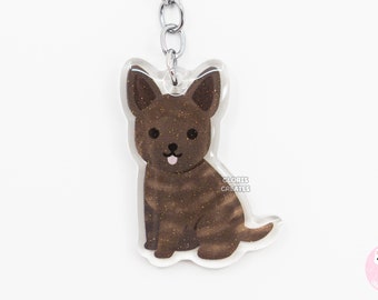 Brindle Formosan Mountain Dog Dutch Shepherd Acrylic Keychain | Cartoon Kawaii Art Glitter Charm | Chibi Cute Animal Lover Pet Loss Gift