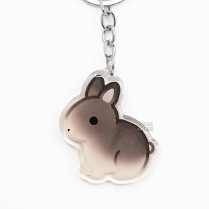 Chestnut Netherland Dwarf Rabbit Acrylic Pet Breed Keychain | Cartoon Kawaii Art Bunny Epoxy Glitter Charm | Chibi Cute Animal Lover Gift