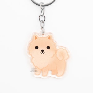 Red Pomeranian Acrylic Dog Breed Keychain | Cartoon Kawaii Art Puppy Glitter Charm | Chibi Cute Animal Lover Pet Loss Memorial Gift