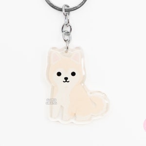 Cream Siberian Husky Acrylic Dog Breed Keychain | Cartoon Kawaii Art Puppy Glitter Charm | Chibi Cute Animal Lover Pet Loss Memorial Gift