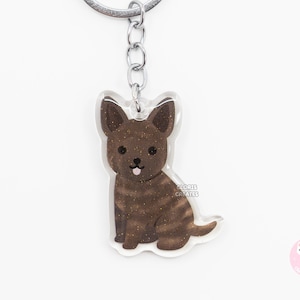 Porte-clés en acrylique pour chien de montagne bringé de Formose berger hollandais | Charm scintillant art kawaii dessin animé | Cadeau mignon chibi pour amoureux des animaux