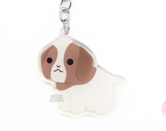 Boer Goat Farm Animal Keychain | Cartoon Chibi Art Style Glitter Acrylic Zipper Pull Charm | Cute Kawaii Petting Zoo Souvenir Keyring Gift