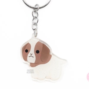 Boer Goat Farm Animal Keychain | Cartoon Chibi Art Style Glitter Acrylic Zipper Pull Charm | Cute Kawaii Petting Zoo Souvenir Keyring Gift