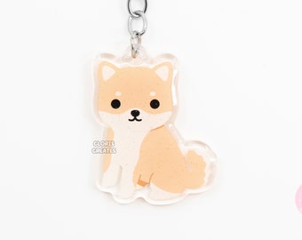 Red Shiba Inu Dog Breed Acrylic Keychain | Cartoon Kawaii Art Puppy Glitter Charm | Chibi Cute Animal Lover Pet Loss Memorial Gift