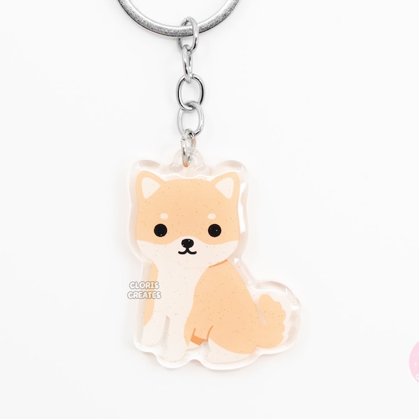 Red Shiba Inu Dog Breed Acrylic Keychain | Cartoon Kawaii Art Puppy Glitter Charm | Chibi Cute Animal Lover Pet Loss Memorial Gift