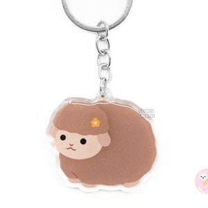 Llavero de animal de granja de ovejas marrones / Dije de cremallera acrílico con purpurina de arte chibi de dibujos animados / Lindo llavero de regalo de cordero del zodiaco Aries del zoológico de mascotas kawaii