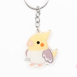 Llavero acrílico con forma de cacatúa, ave de raza loro, dibujo animado kawaii, amuleto con purpurina de doble cara, regalo para amantes de las mascotas exóticas